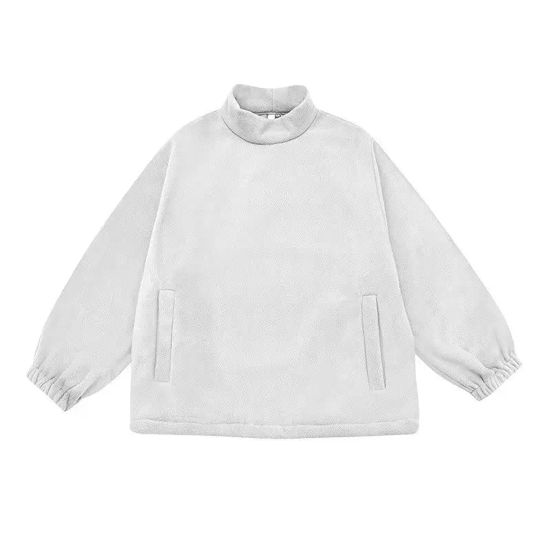 Men Women Winter Fleece Sweatshirt Korean Style Half High Collar Streetwear Oversized Couple Solid Color Autumn Warm Pullovers Street King Limited