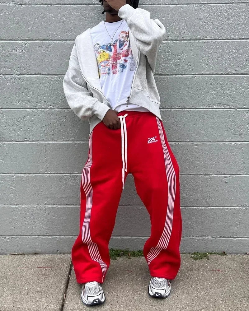 retro harajuku hip hop american y2k new casual pants side striped casual pants mens womens street drawstring high waist pants unique default style 3723