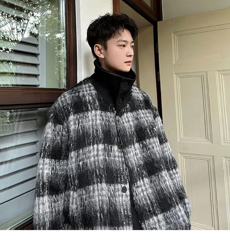 men turtleneck trendy brand fashion stripe christmas woolen bomber jacket women oversize plaid top coat outerwear unique default style 1166