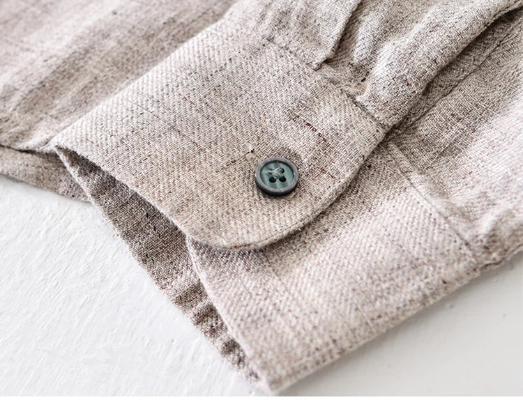 Vintage Linen Shirt Men Spring Autumn New Khaki Lapel Loose Long Sleeve Shirt Retro Casual Solid Breathable Cardigan Top Tees Street King Limited