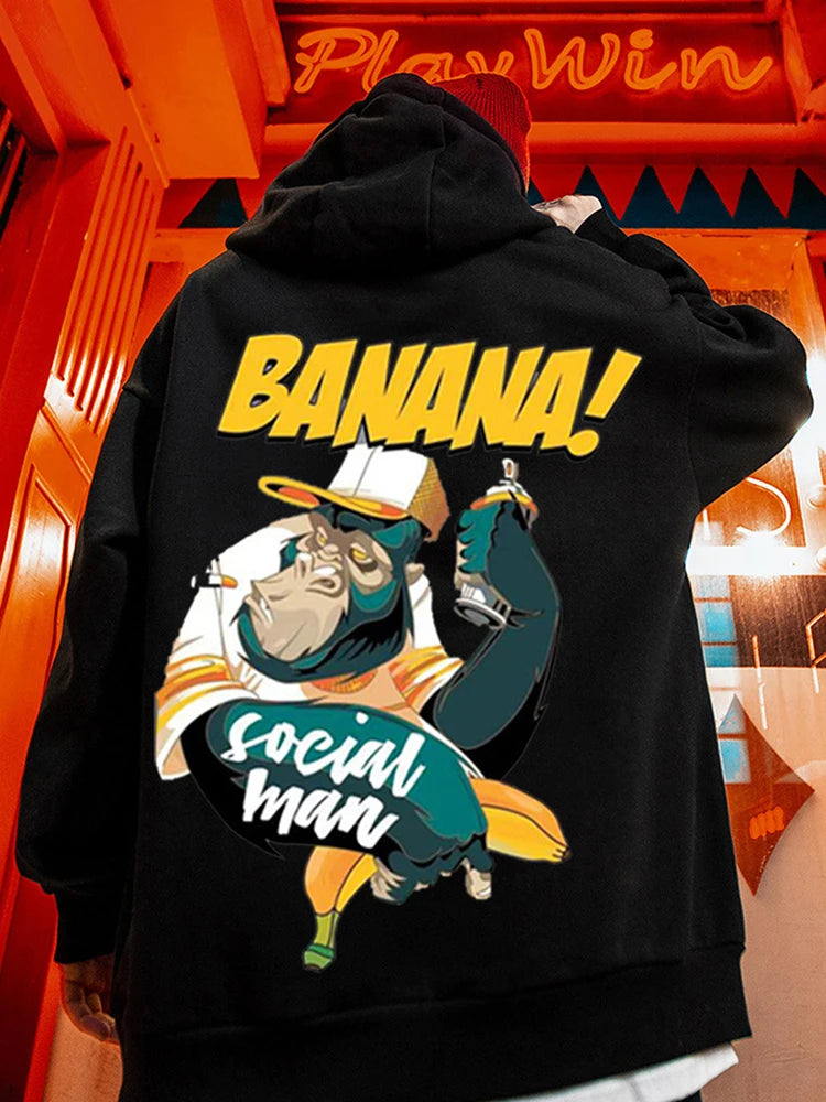 Cartoon Gorilla Banana Graphic Men's Hoodies Autumn Oversized Hip Hop Fashion Hooded Sweatshirts Harajuku Male Casual Y2K Hoodie Street King Limited