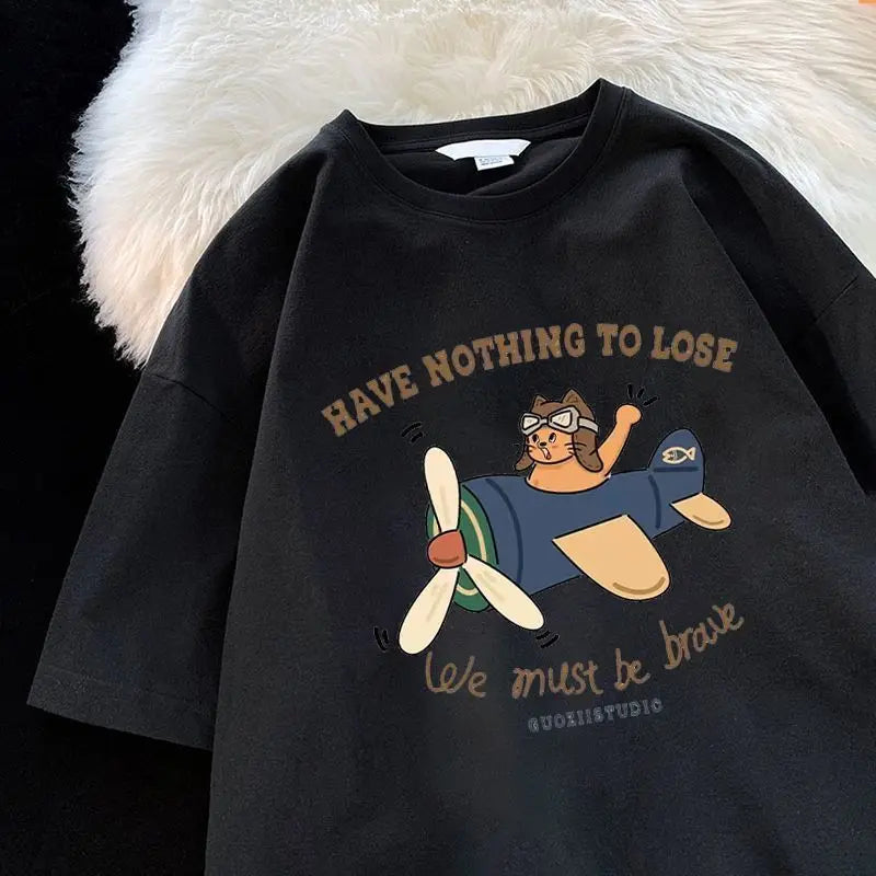 Summer retro street cat print graphic T-shirt trend men and women hip-hop loose couple casual short sleeved top harajuku y2k Street King Limited