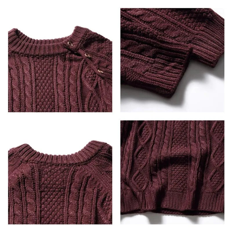 Thicken Japanese Retro Sweater Mens 2024 New College Couples Casual Warm Round Neck Pullover Red Simplicity Knitted Jacket Street King Limited
