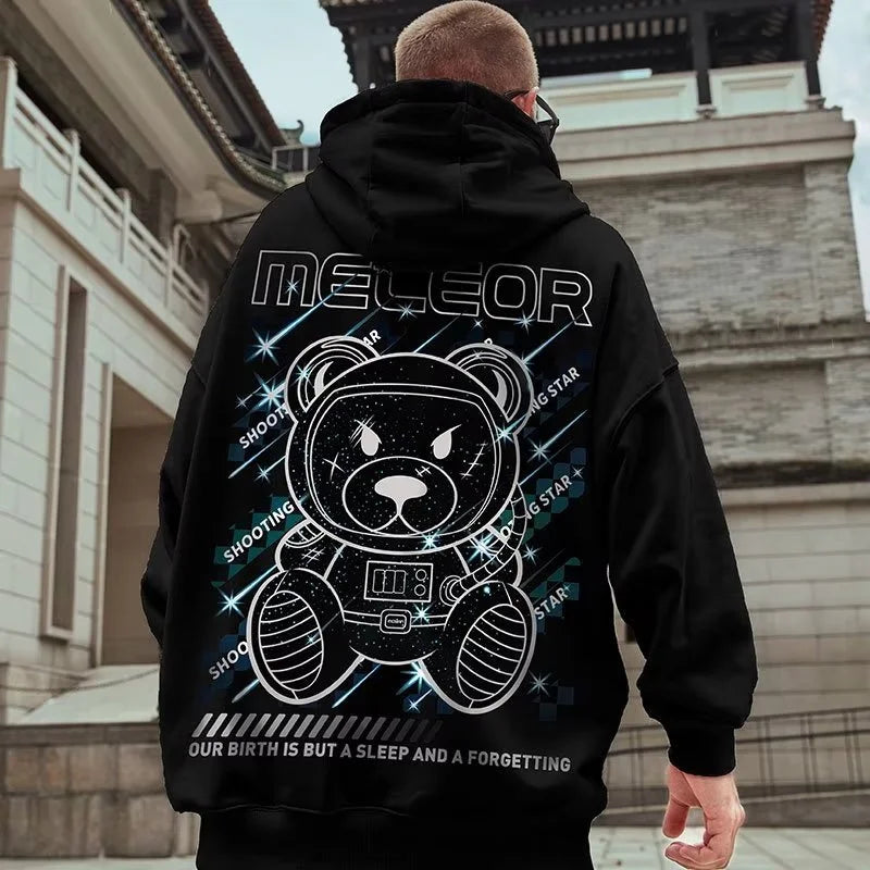Meteor Bear Graphic Hoodies Oversized Men's Streetwear Hooded Sweatshirt Male Harajuku Fashion Pullover Hoodie y2k Clothes Street King Limited
