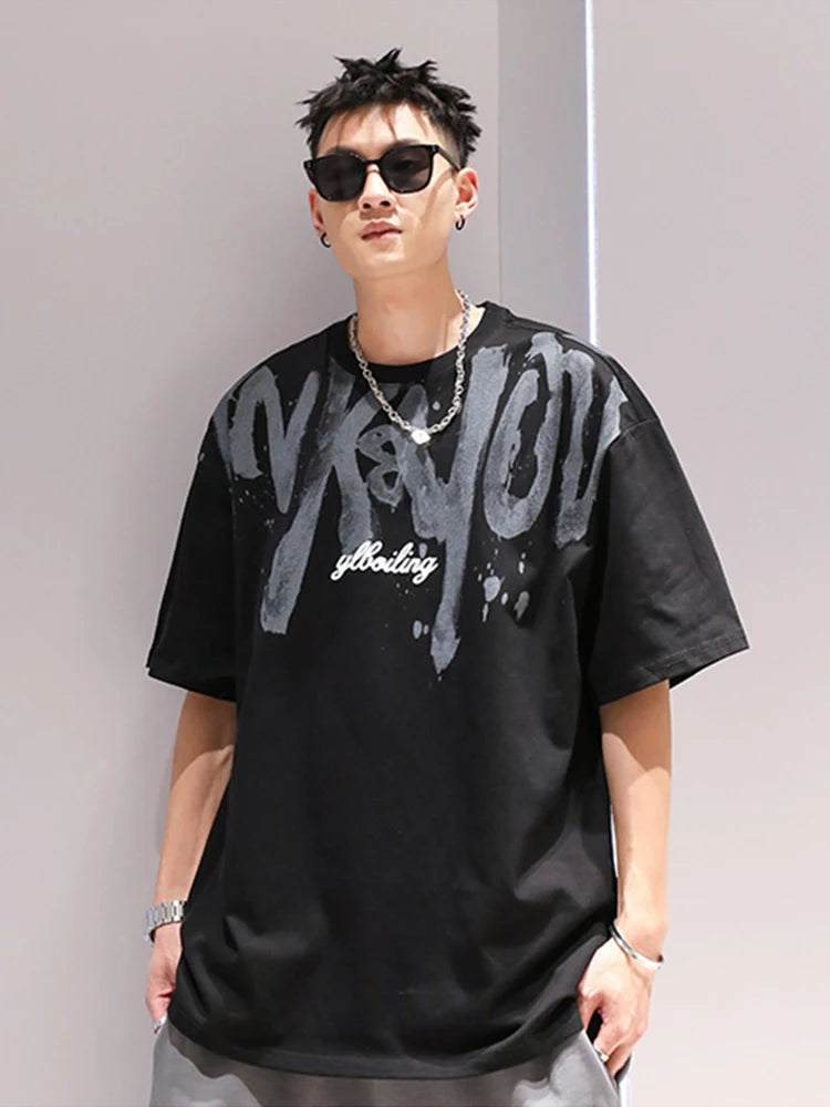 2024 New American Letter Print T-shirt Men's Summer Short Sleeve Cotton Oversize Tee Shirts Hip Hop Fashion Y2K Breathable Tops Street King Limited