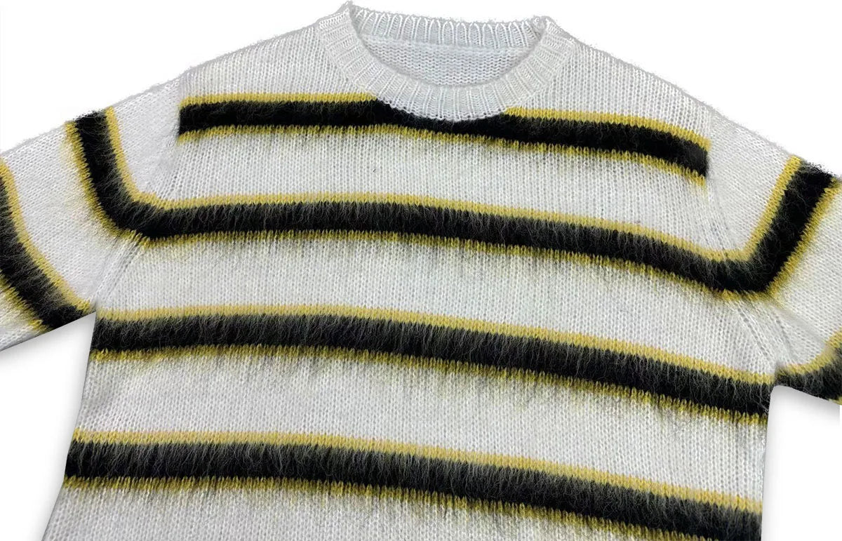 High Street Color Match Striped Autumn and Winter Woolen Sweater for Men and Women Patchwork Baggy Crew Neck Knitted Sweater Street King Limited