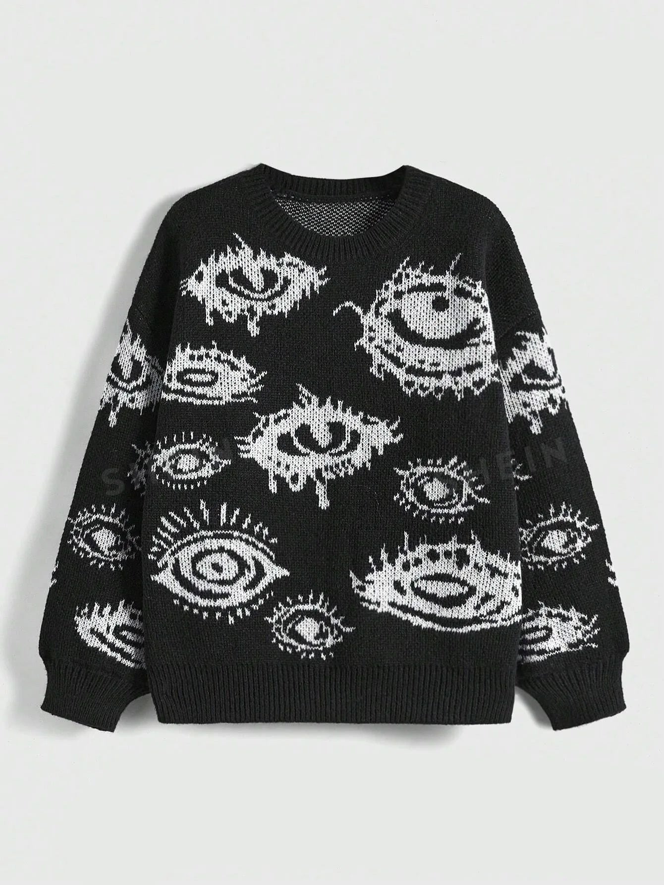 Traf Women's sweater eyes y2k new pullovers Knit wear Winter clothes women vintage Female clothing long sleeve tops Oversize Street King Limited