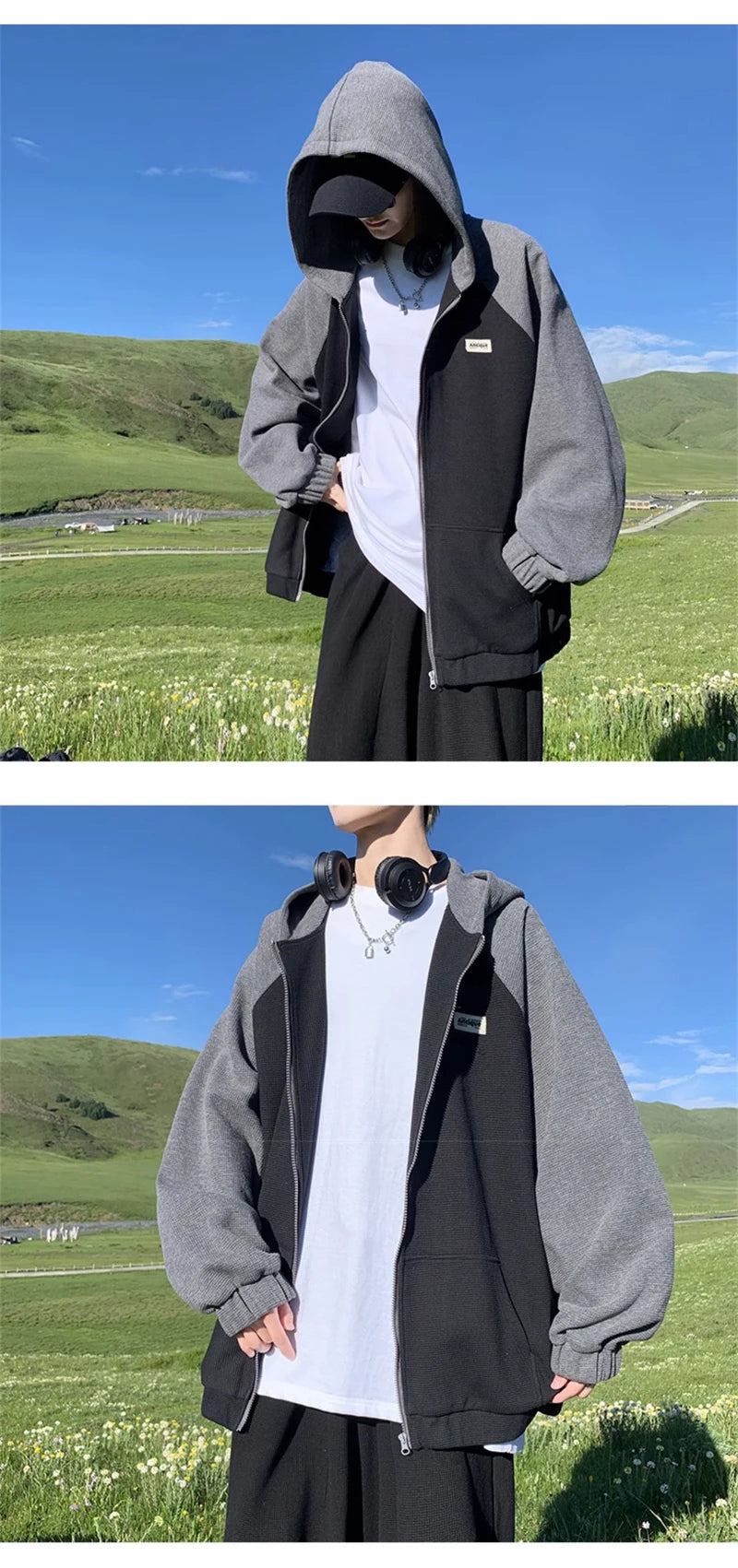 Oversized Flame Graphic Hoodie for Men