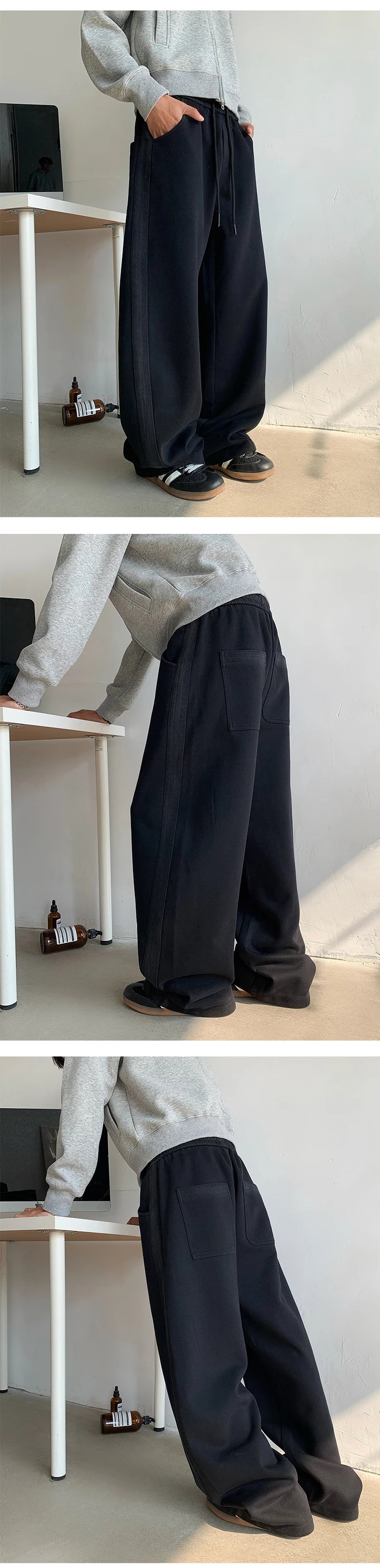 winter new mens tie dye fleece casual pants side striped wide leg straight sweatpants neutral high quality long baggy trousers unique joggers style 869
