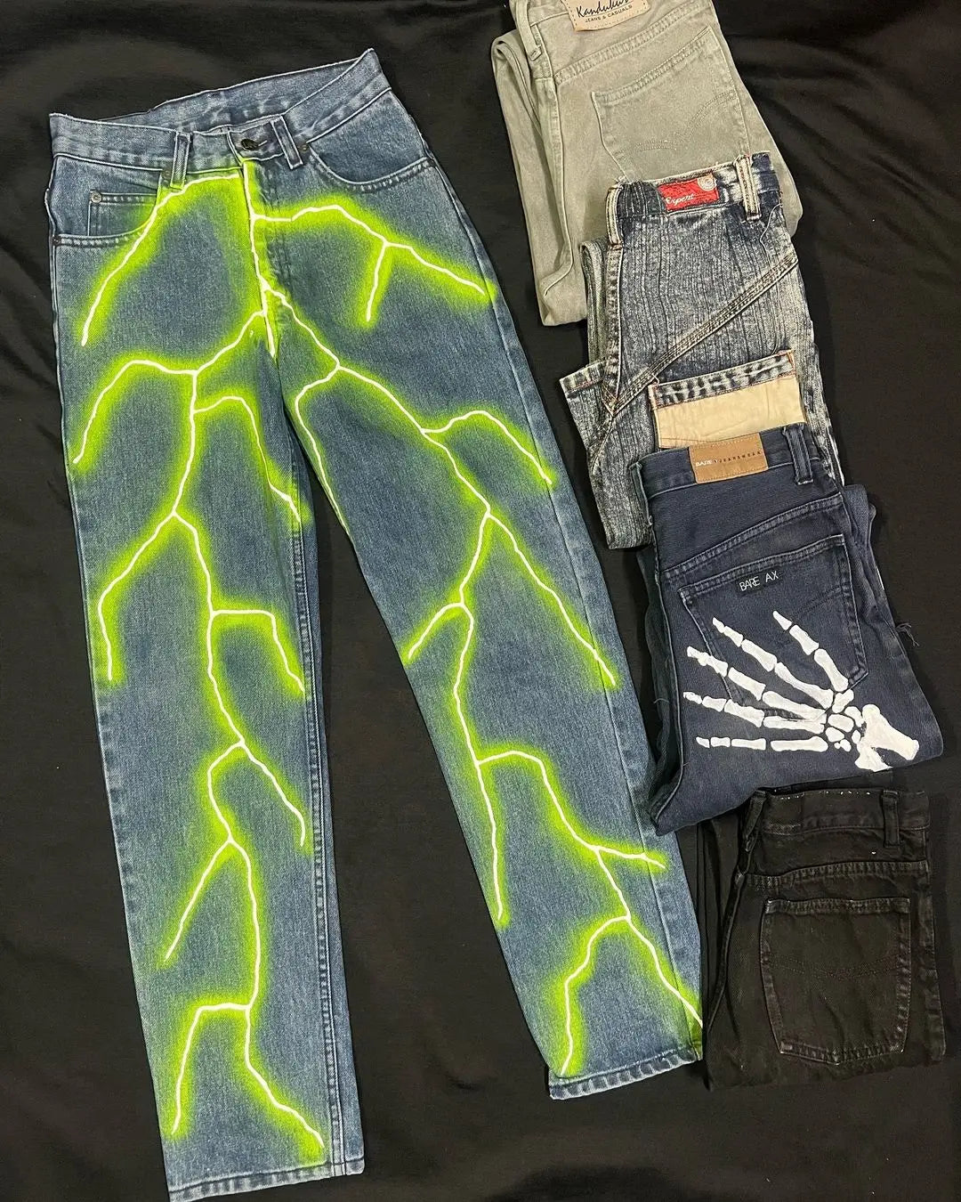 hip hop casual green lightning pattern mens pants sweatpants y2k men jeans street straight harajuku streetwear men clothing urban active pants