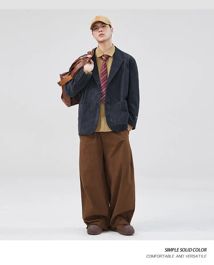 mens loose casual plus size fashion retro corduroy blazer jacket handsome man commuter business suit coat blazers outerwear unique default style 1219