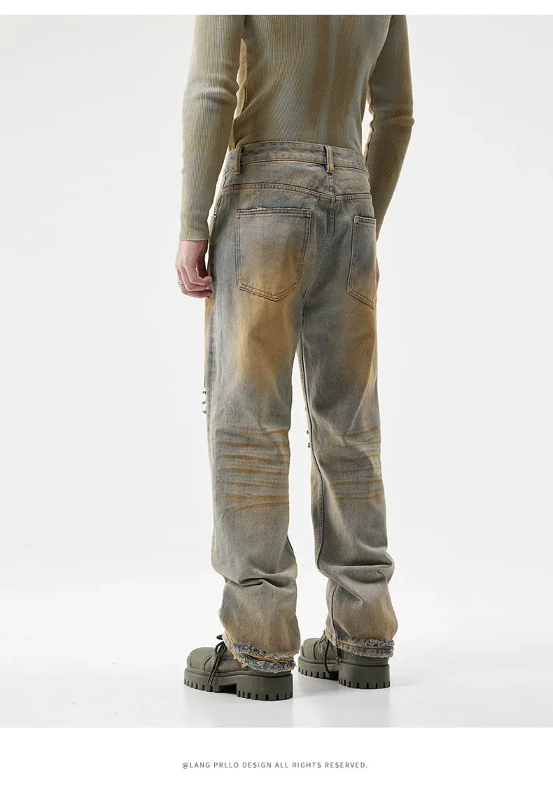 men patch hole distressed plus size denim pant ripped jeans streetwear fashion hip hop vibe loose casual baggy jeans trousers 40 unique jeans style 3083