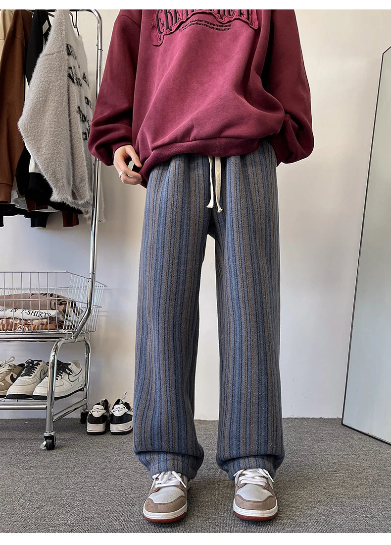 high quality stripe plaid mens trousers baggy straight fashion classic padded autumn winter casual pants male plus size m 8xl unique default style 1162