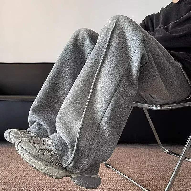 autumn mens high street pleated straight pants korean fashion elastic waist pockets trousers y2k vintage pantalones hombre relaxed fit trousers