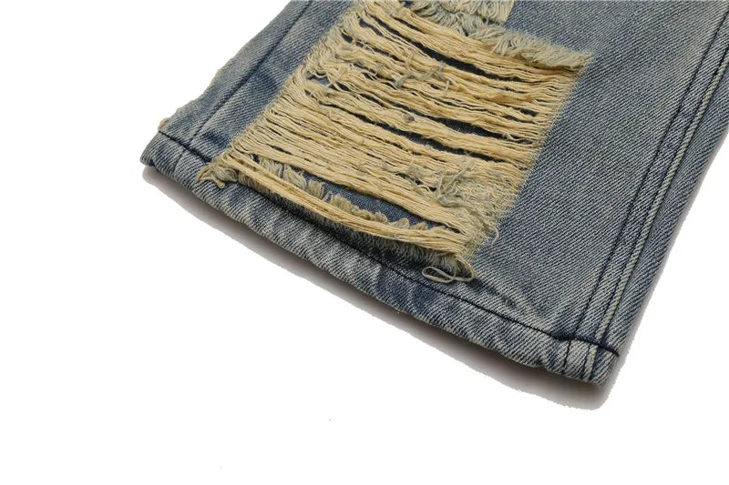 fashion ripped denim jeans mens destoryed holes zipper straight trousers jeans hip hop streetwear new casual joggers jeans pants unique joggers style 2096