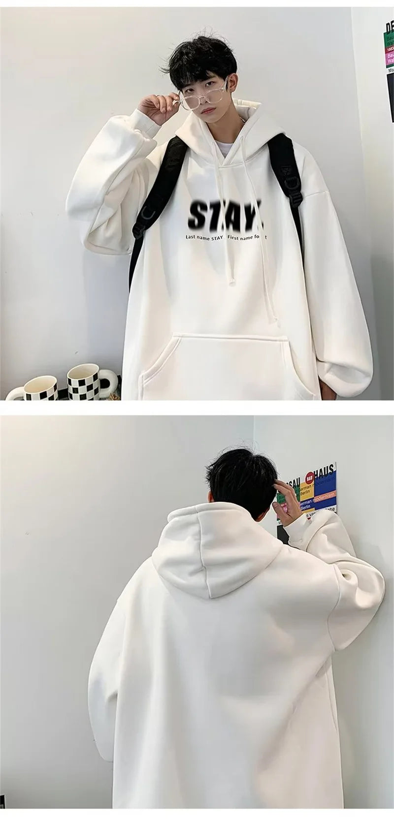 New in Letter STAY Print Sweatshirts Men Casual Vintage Fleece Pullovers Hoodies Autumn Y2K Streetwear Baggy Hoody Clothes Street King Limited