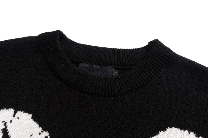 Hip Hop Knitted Sweater Men Winter O-neck Anime Spider Web Pattern Pullover Streetwear Casual Loose Sweater Warm Jumper Knitwear Street King Limited