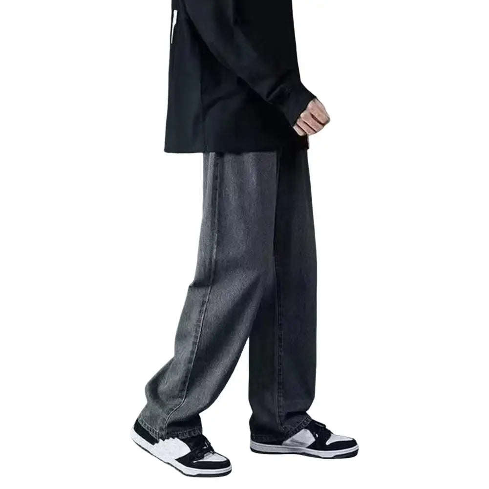 korean mens casual long jeans loose retro straight baggy pants denim wide leg pants light blue grey black retro washed jeans unique jeans style 1240