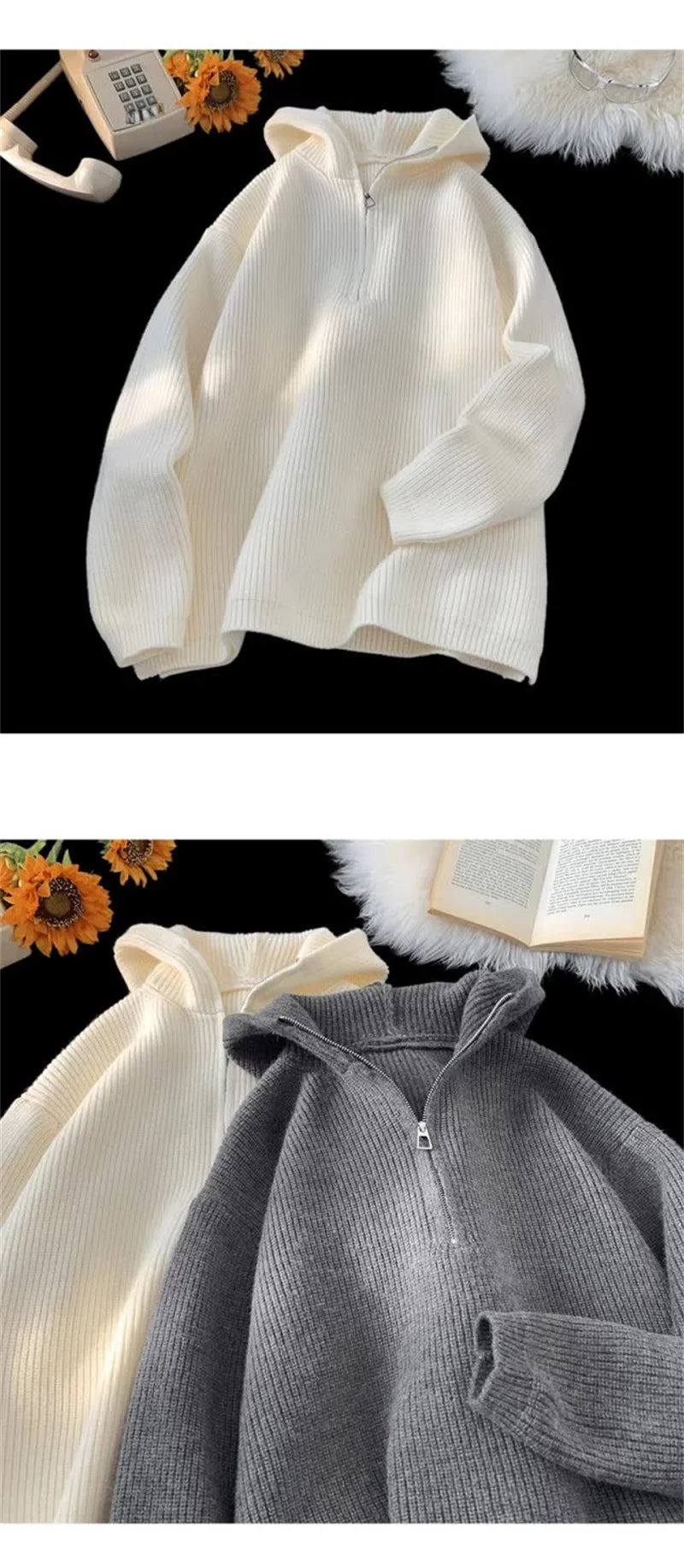 New Half Zipper sweater Knitted Sweater For Men Y2K Vintage Long Sleeve