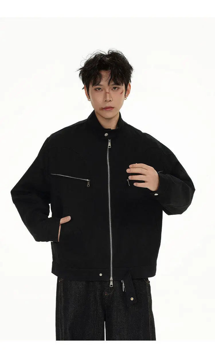 spring autumn fashion motorcycle jacket men stand collar loose casual korean streetwear vintage cargo jackets coat outerwear unique cargo style 207