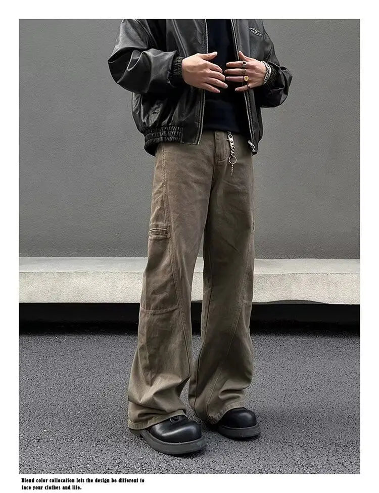 american high street retro men and women trendy straight work pants couple spring and autumn hip hop loose casual pants y2k unique default style 797