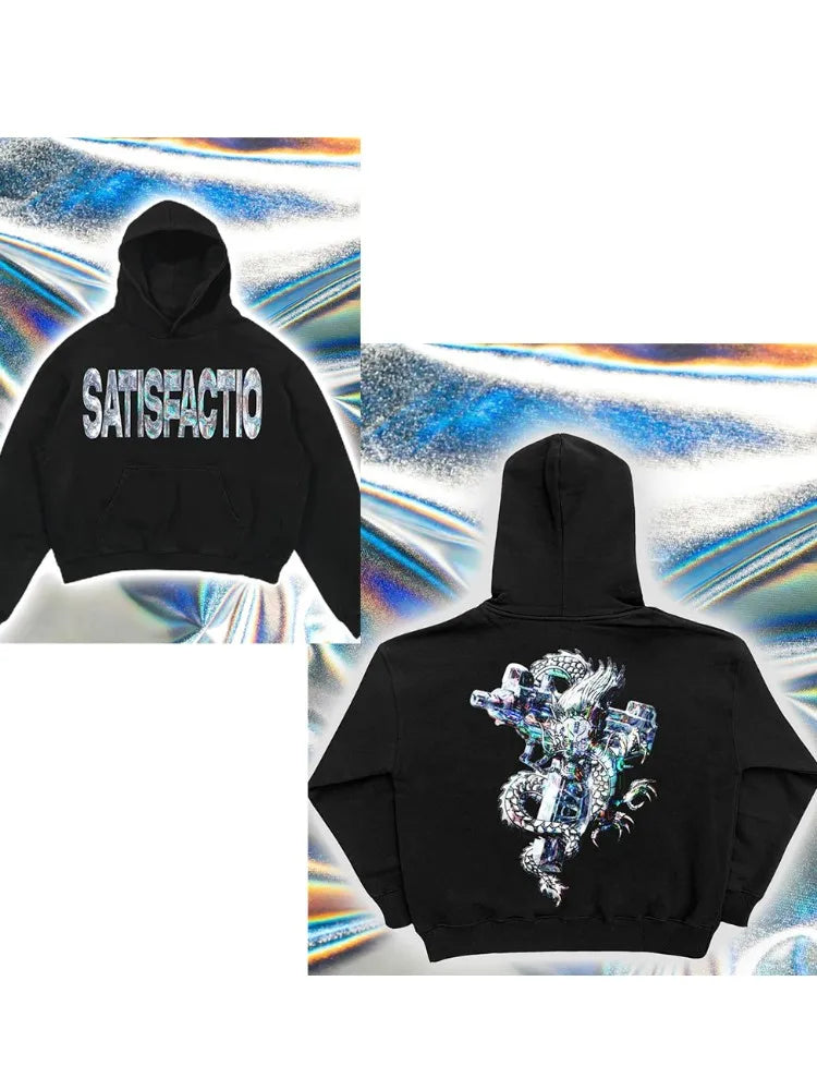 Y2k women's long sleeved hoodie oversize streetwear sweatshirt dark hip hop punk pattern printed vintage harajuku trendy wear Street King Limited