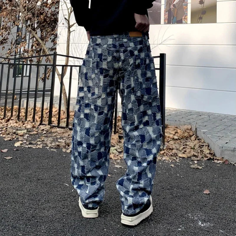 men distressed washed denim streetwear brand hip hop loose casual motorcycle cargo jeans pant cityboy y2k trousers utility cargo pants