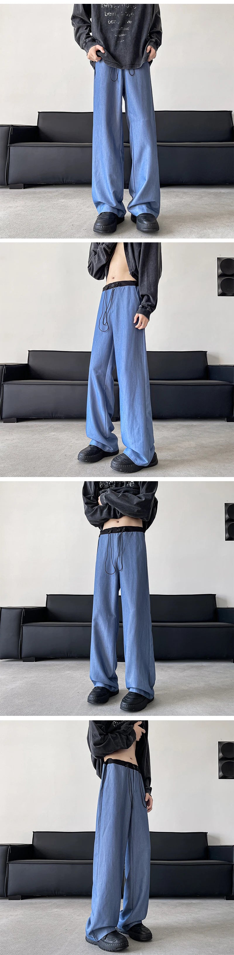 blue gray black elastic waist suit pants men fashion society pants korean loose straight casual pants mens office trousers unique default style 1130