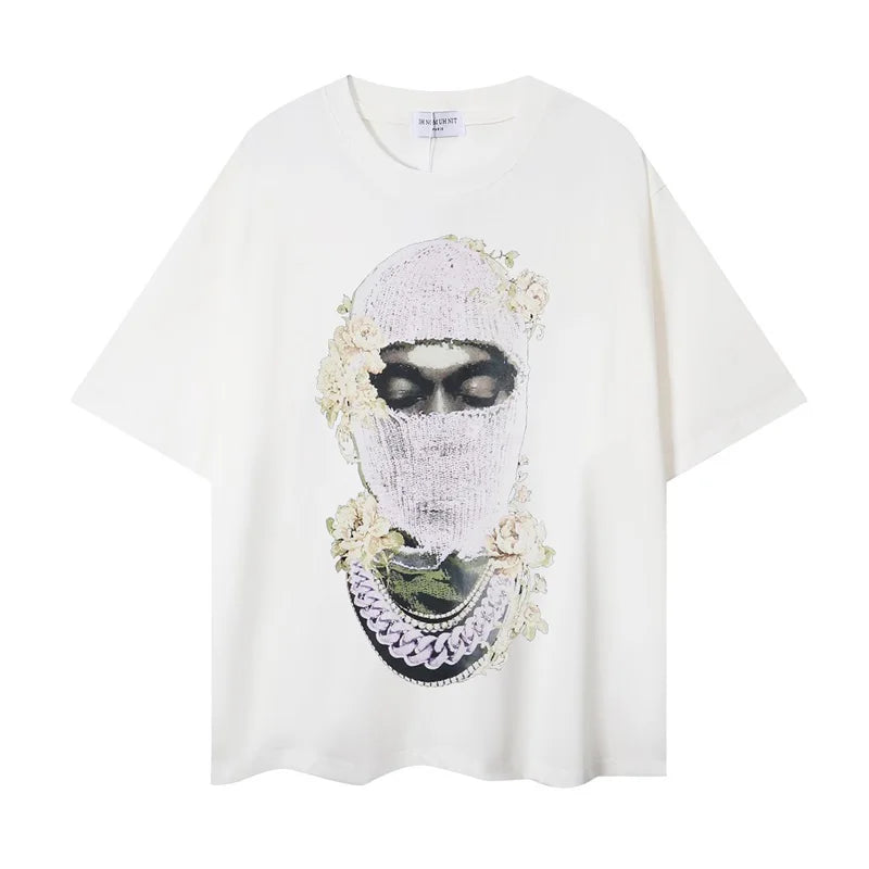 2024ss New IH NOM UH NIT T-shirt Masked Gold Necklace Printing Men Woman Good Quality Chaopai Top Tees Street King Limited