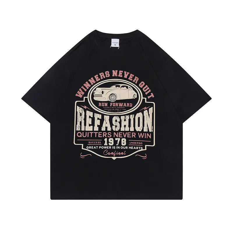 American ins motorcycle print casual short-sleeved T-shirts for men and women summer loose chic Hong Kong style y2k top t shirt Street King Limited
