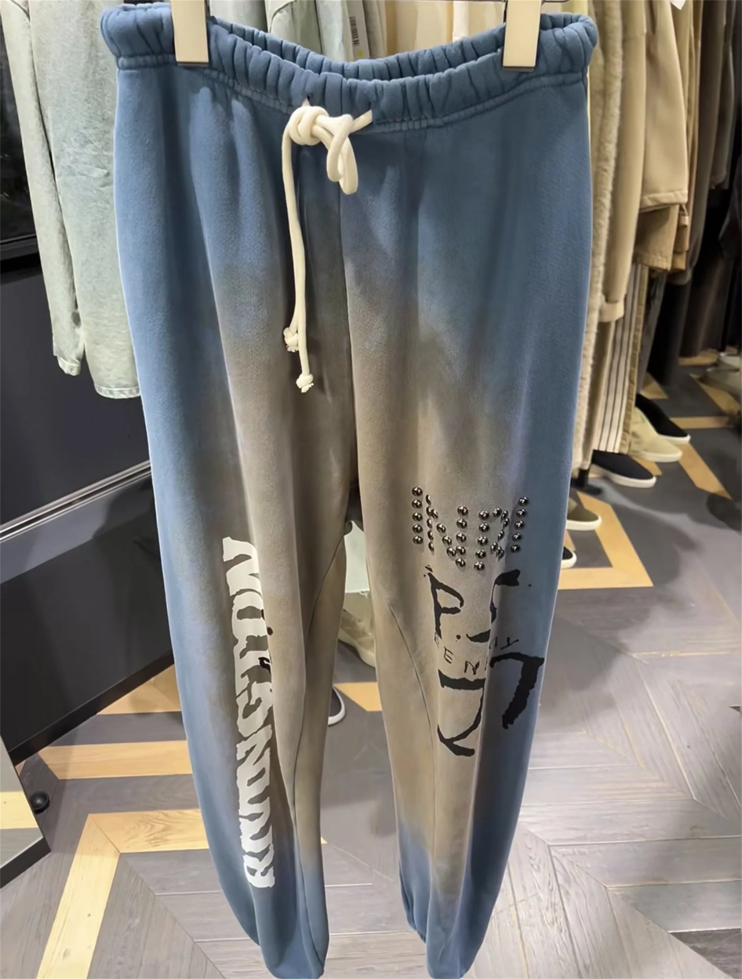 24ss rrr123 gymno high street heavyweight best quality cotton gradient washed distressed drawstring casual sport pants leggins menswear bottoms