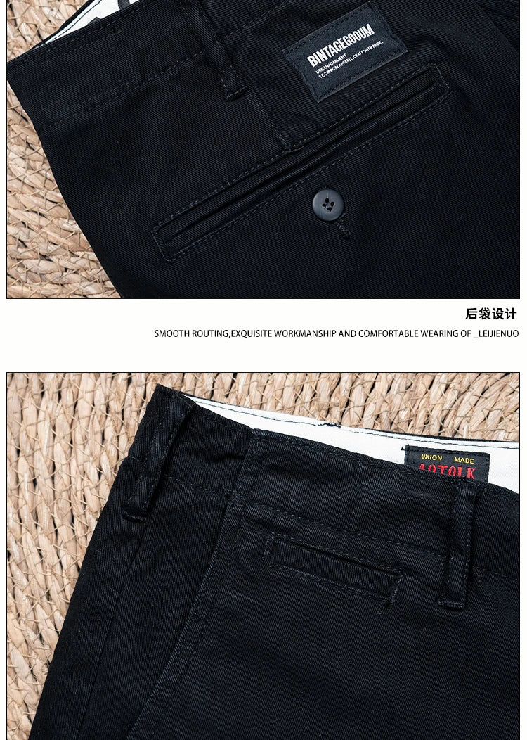 men american retro handsome loose casual business pure cotton pants japanese amikaji fashion straight cargo pant trouser unique cargo style 2412
