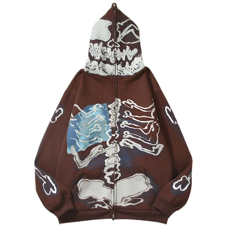Mens Hip Hop Hoodie Jacket Fashion Y2K Skull Printed Full Zip Hooded Fleece Sweashirts Harajuku Casual Punk Streetwear Hoodies Street King Limited