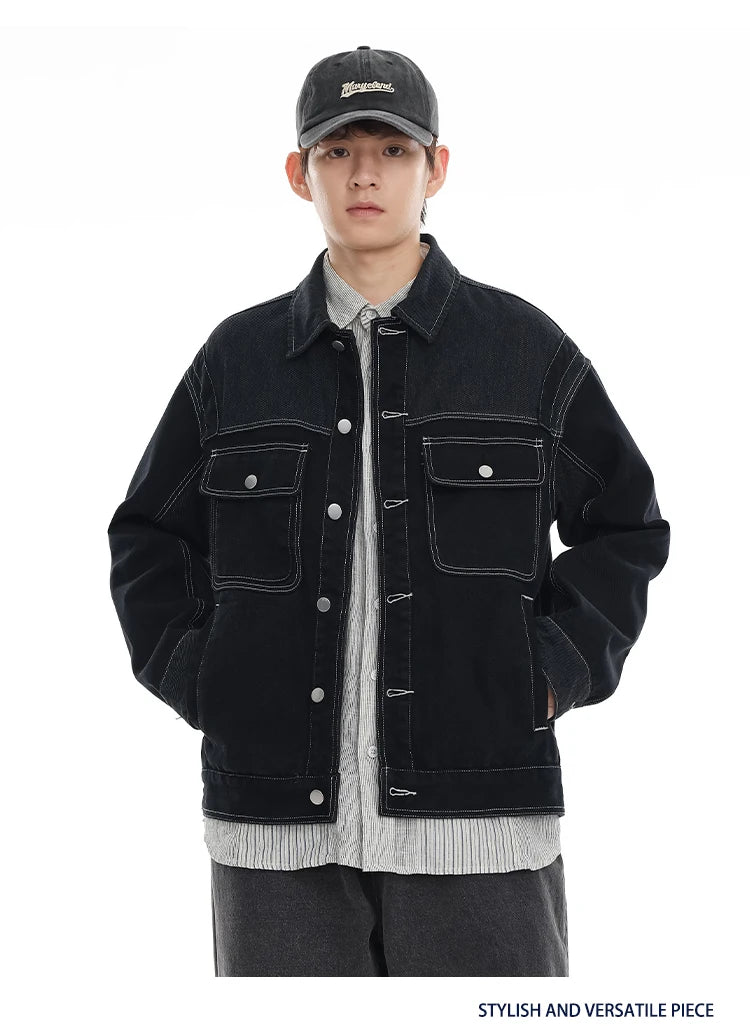 black denim splice coat mens streetwear fashion vintage loose casua plus size denim jacket man spring autumn coat outerwear unique jeans style 884