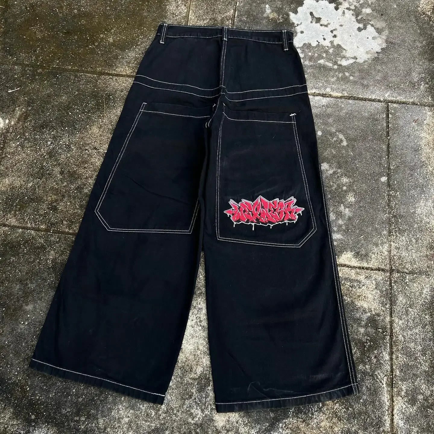 harajuku tapout and wexwear suit graphic embroidered jeans black y2k skateboard pants jeans tracksuit t shirt for men streetwear unique jeans style 3694