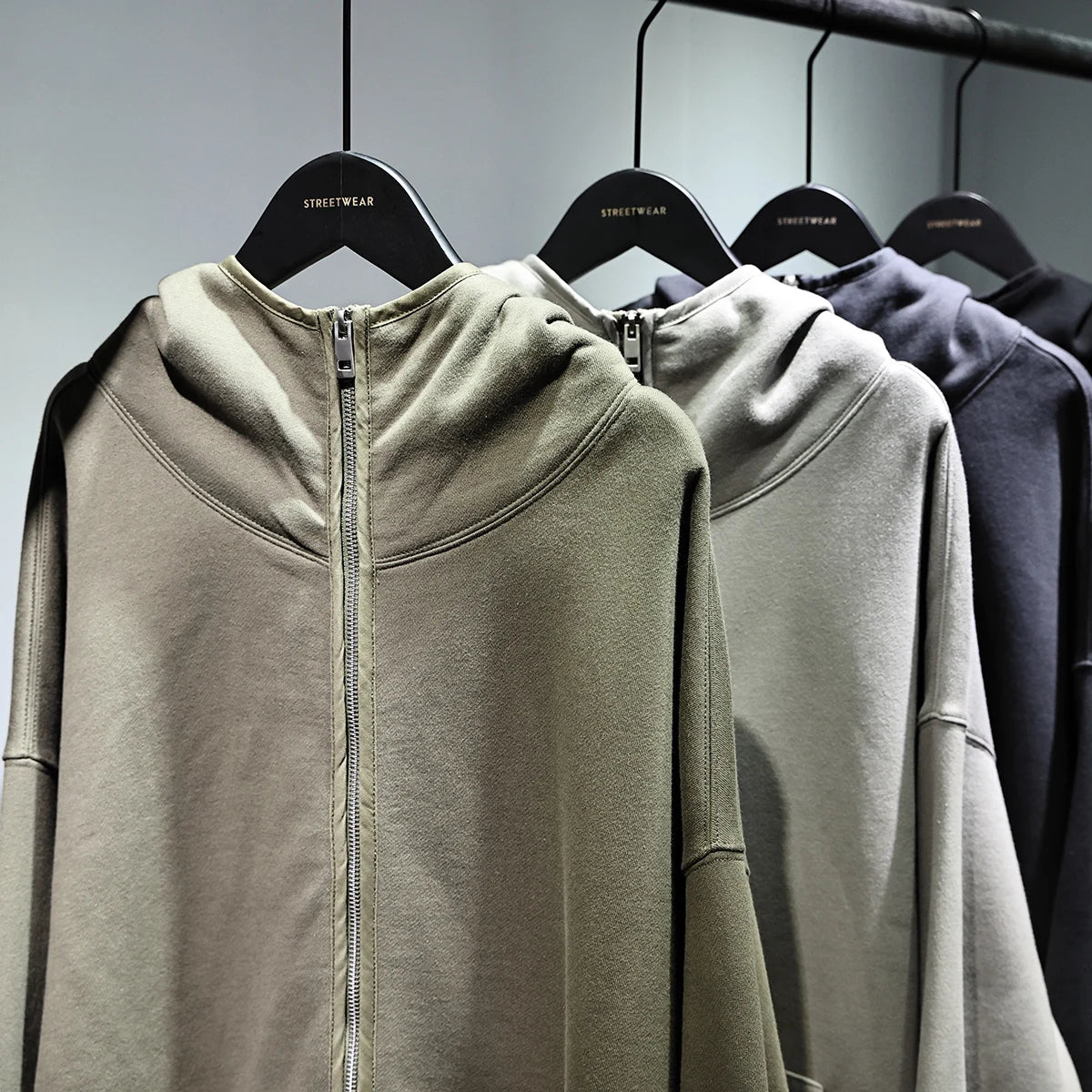 Streetwear Solid Color Ninja Zipper Hoodies Men's Fleece Turtleneck Cardigan Outdoor Oversized Hoody Plus Velvet Charge Coat Street King Limited