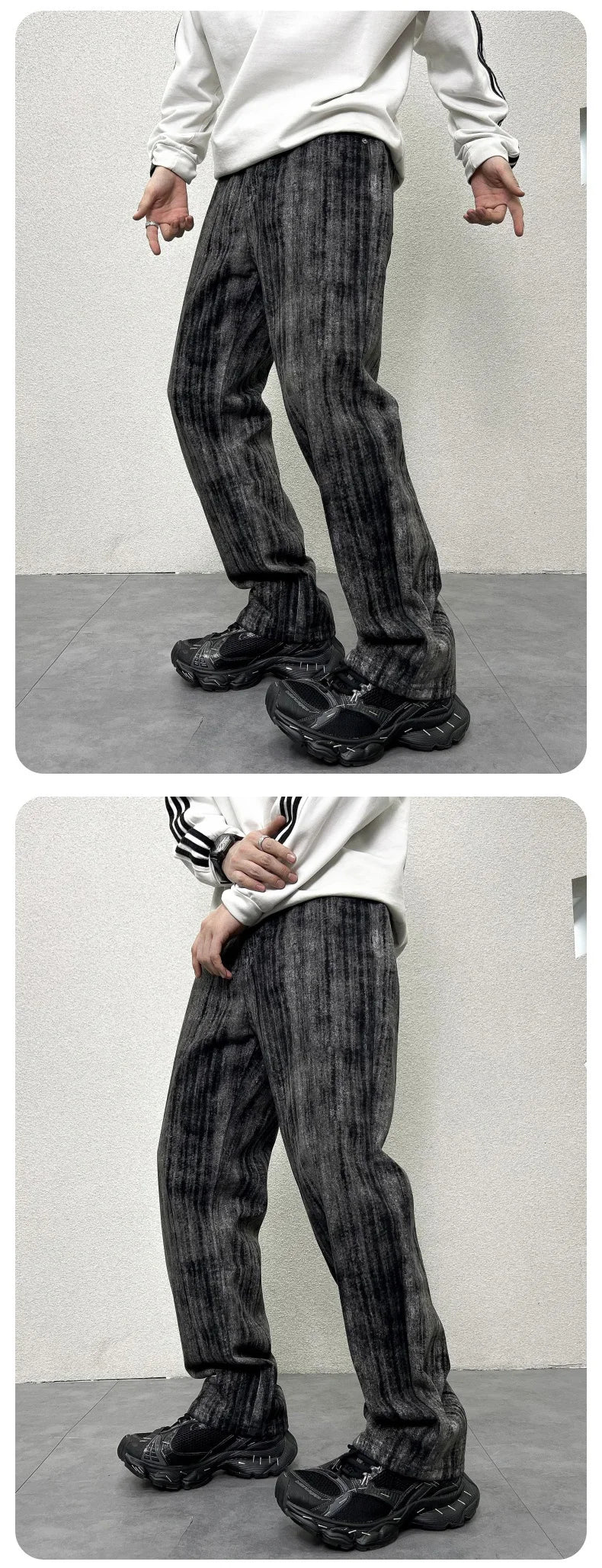 mens streetwear fashion hip hop vibe casual retro tie dyed denim pant jeans cityboy black gray straight jeans trousers unique jeans style 2958