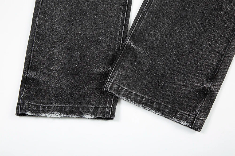 y2k frayed hole damaged washed black baggy jeans for men streetwear straight casual denim trousers ropa hombre loose cargo pants unique cargo style 2456