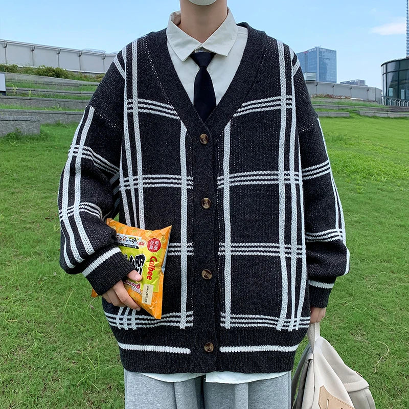 2023 British Retro Cardigan Sweater New Korean Harajuku Academic Knitted Sweater Pullover Hip Hop Streetwear Loose Knitwear Tops Street King Limited
