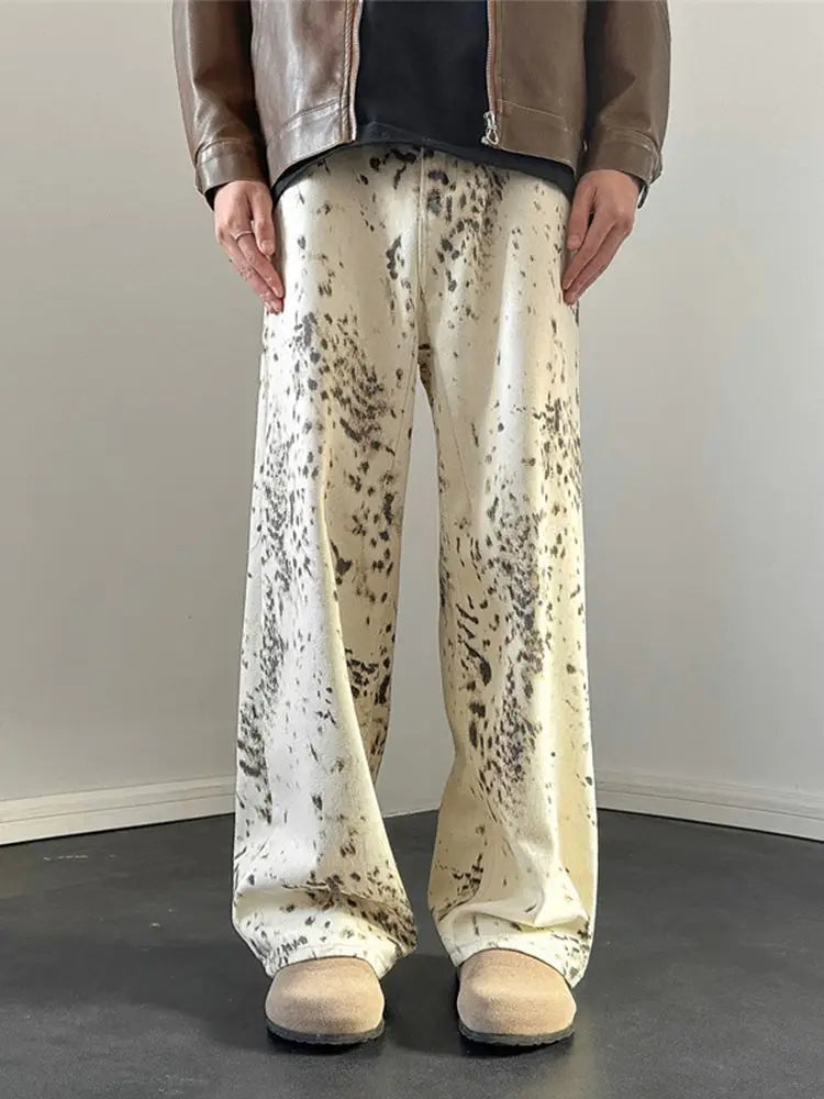 summer leopard print jeans for men and women american street trend retro micro horn loose hip hop straight leg casual pants y2k stacked flare jeans