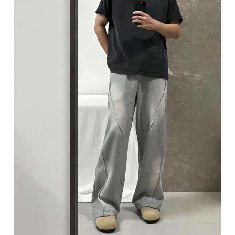 autumn mens high street pleated straight pants korean fashion elastic waist pockets trousers y2k vintage pantalones hombre unique default style 727