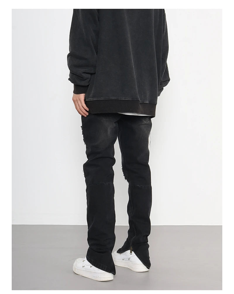 knee ripped patchwork jeans for men hip hop skinny biker taped jean trouser slim fit black denim pants fashion streetwear jogger unique joggers style 2006