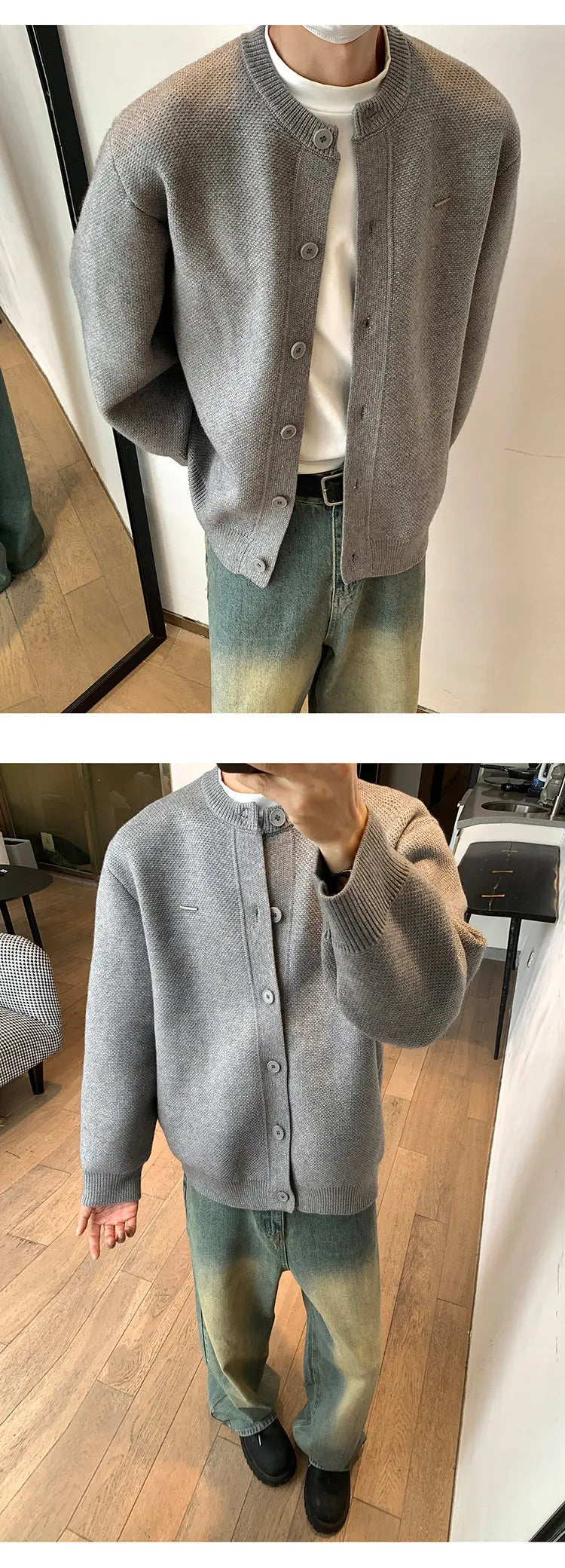 900G High Quality Thicken Baseball Cardigan Sweater Men Fashion Loose Causal Knitted Sweater Coat Cityboy Jumper Jacket Street King Limited