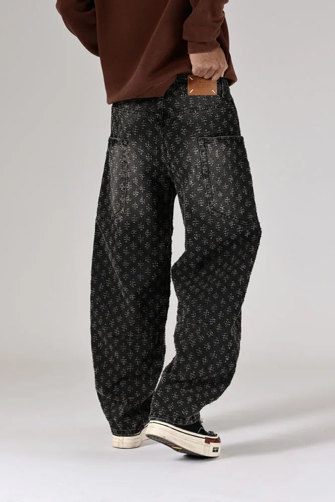 men brand fashion loose casual splice pocket jacquard vintage wide leg baggy jeans cityboy denim baggy jeans pants trousers unique jeans style 2863
