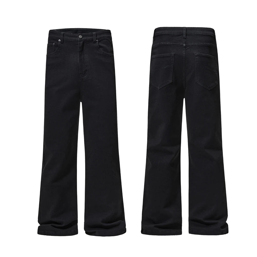 men black elastic denim micro flared jeans pants streetwear fashion cleanfit hip hop punk slim fit jeans y2k pants trouser stacked flare jeans