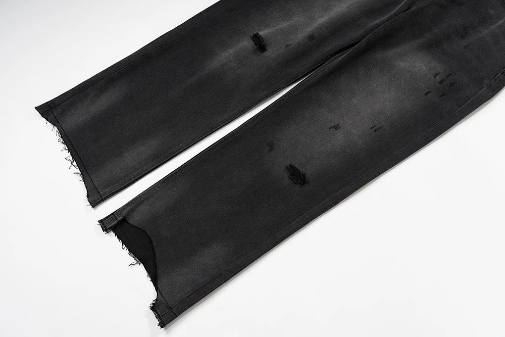 vintage washed hole damaged jeans pants for men streetwear y2k ripped black denim trousers pantalones hombre baggy cargos unique cargo style 3534