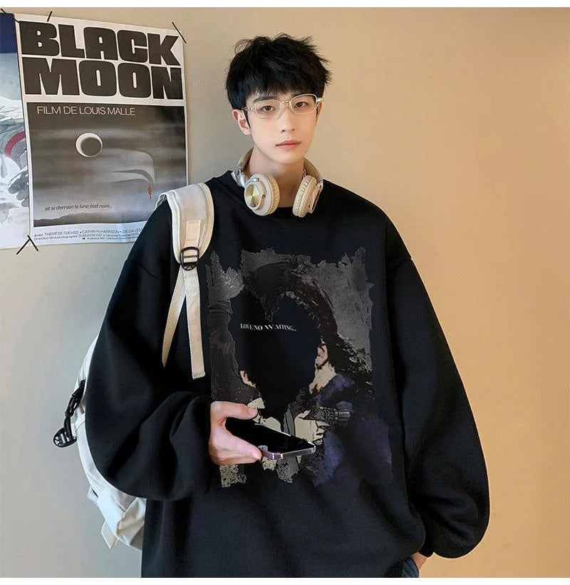 Men's Oversized Love No Watting Letter Graphic Sweatshirts 2025 Korean Fashions Sudaderas para Hombres Streetwear Y2K Hoodies Street King Limited
