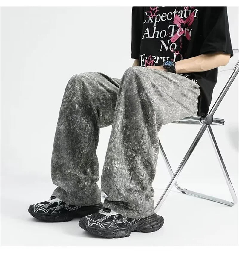 2024 goth tie dye corduroy pants mens autumn baggy wide leg straight casual trousers women drawstring hip hop y2k sweatpants unique joggers style 1356