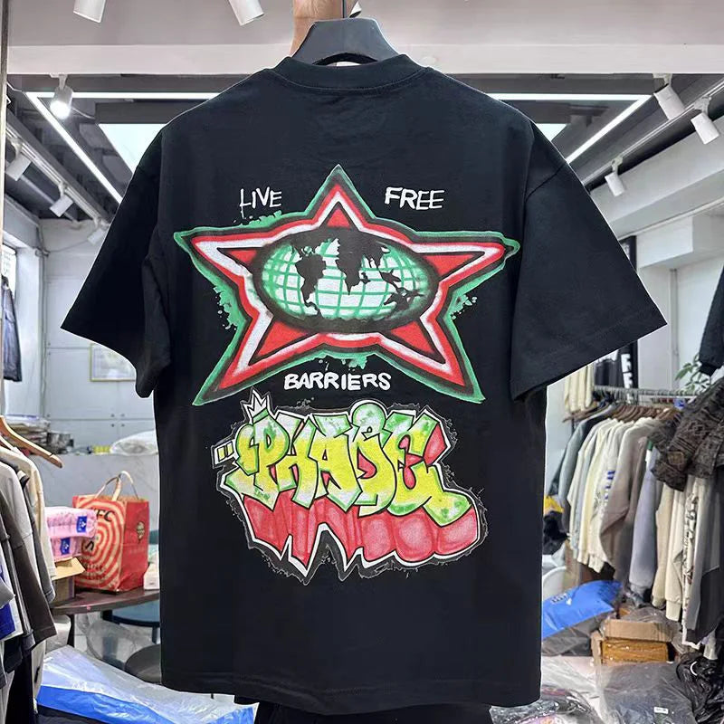 Summer New Chaopai Boxer Letter Print T-shirt Men Woman 1:1 Best Quality Loose Versatile Vintage O-Neck Tops Tee Street King Limited