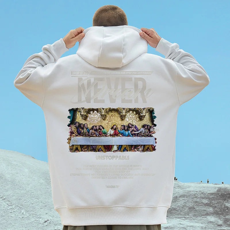 Autumn Jesus Oil Painting Graphic Print Hoodies Men Oversized Fleece Hip Hop Hooded Sweatshirt Y2K Vintage Streetwear Hoodie Street King Limited